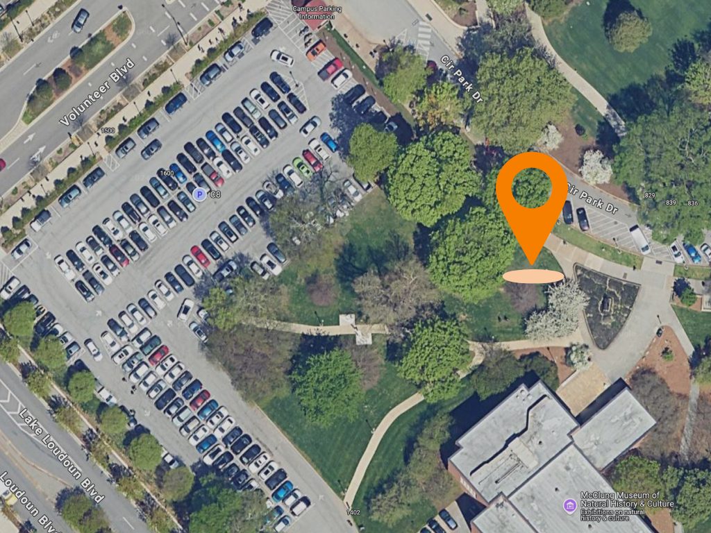 Aerial map of Circle Park showing the tailgate spot next to the McClung Museum, off Volunteer Boulevard